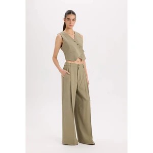 Wide Leg Piliseli Klasik Kumaş Pantolon Yüksek Bel Geniş Paça Basic Düz Tensel Çift Cepli D4564AX24AU