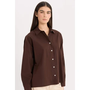 Oversize Geniş Kalıp Poplin Basic Düz Uzun Kollu Gömlek E2677AX24WN