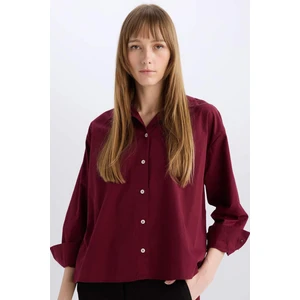 Oversize Geniş Kalıp Poplin Basic Düz Uzun Kollu Gömlek E2677AX24WN