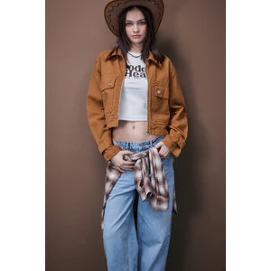 Coool Crop Dik Yaka Fermuarlı Cepli Gabardin Ceket E4029AX25SP