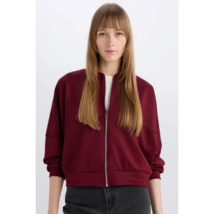 Regular Fit Kolej Yaka Fermuarlı Cepli Basic Düz Bomber Hırka E3952AX24WN
