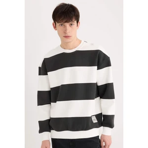 Boxy Fit Bisiklet Yaka Çizgili Dokuma Etiketli Sweatshirt A9066AX24AU