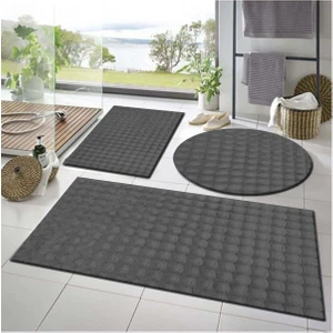 Raschel Carpet Balat Halı 3'lü Kaymaz Taban Bubble Peluş Banyo Paspası 50 x 50(YUVARLAK)-50 x 60 ve 50 x 90