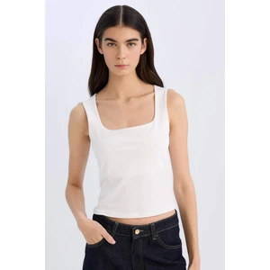 Slim Fit Dar Kesim Kare Yaka Basic Düz Beyaz Atlet E4622AX24AU
