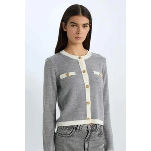 Regular Fit Bisiklet Yaka Düğmeli Basic Düz Triko Hırka C1482AX24WN