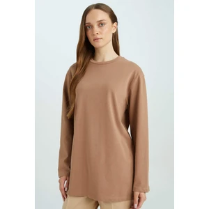 Regular Fit Bisiklet Yaka Basic Düz Uzun Kollu Tişört Tunik D4897AX24WN