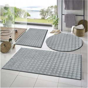 Raschel Carpet Balat Halı 3'lü Kaymaz Taban Bubble Peluş Banyo Paspası 50 x 50(YUVARLAK)-50 x 60 ve 50 x 90