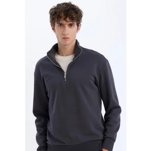Comfort Regular Fit Rahat Kalıp Fermuarlı Dik Yaka Basic Düz Sweatshirt X7405AZ24AU