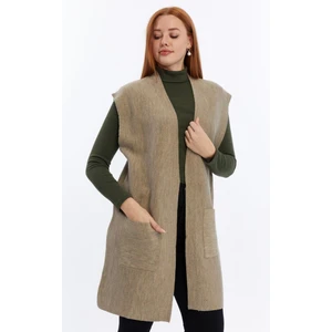 Kadın Desensiz Düz Çift Cepli Triko Yelek