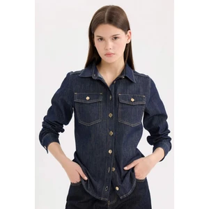 Regular Fit Cepli Düğmeli Jean Gömlek E4064AX24WN