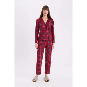 Fall in Love Pijama Takımı Kareli Uzun Kollu Üst Esnek Belli Uzun Alt E6324AX24WN