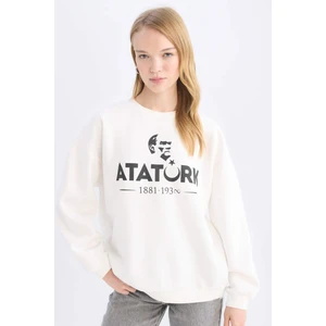 Oversize Geniş Kalıp Bisiklet Yaka Atatürk Baskılı Sweatshirt E5447AX24WN