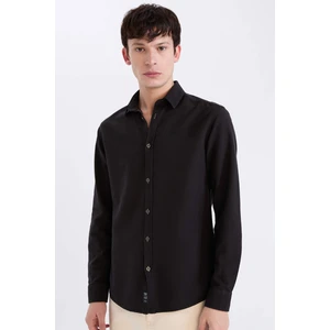 Slim Fit Dar Kesim Pamuklu Basic Düz Uzun Kollu Siyah Gömlek A4644AX24AU