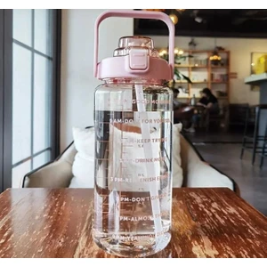 Pembe Şeffaf Motivasyon Matara 2000 ml Suluk Su Şişesi - Bpa Içermez