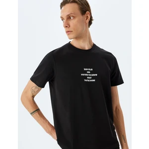 Regular Fit Pamuklu Kısa Kollu Slogan Işlemeli Bisiklet Yaka Tişört