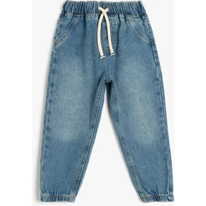 Beli Bağcıklı Pamuklu Jogger Denim Pantolon