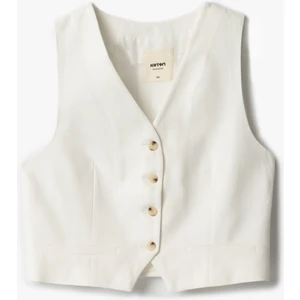 Pamuklu Viskon Kumaş V Yaka Düğmeli Kolsuz Yelek