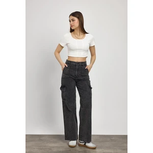 13107 Kargo Cep Dikişli Pantolon Füme