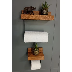 Dekoratif Ahşap Wc Kağıtlık - Ahşap Banyo Duvar Raf 2'li
