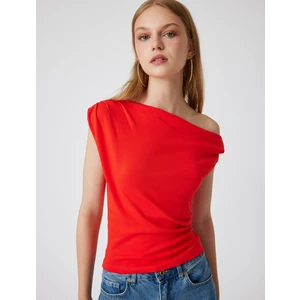 Tek Omuz Üst Omzu Açık Drapeli Slim Fit Pamuklu