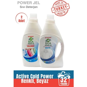 2'li Power Jel Beyaz ve Renkli Sıvı Yıkama Deterjanı 1100 ml 32 Yıkama x2