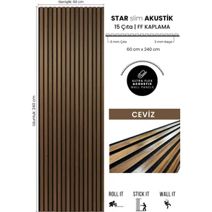 Star Slim Flex Akustik Duvar Paneli Ff Kaplama Ceviz 60X240 cm - Ses ve Isı Yalıtımı