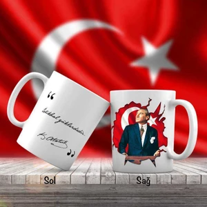 Asil Hediyelik Istikbal Göklerde-Ay Yıldız - Mustafa Kemal Atatürk - Atatürk'ün Sözleri -Kupa Bardak