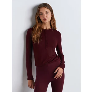 31544 Düğmeli Uzun Kollu Top-Bordo