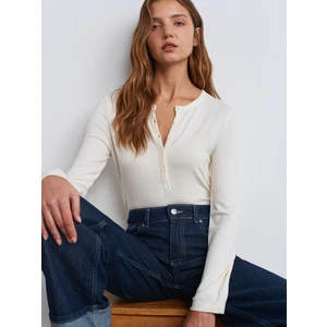 31544 Düğmeli Uzun Kollu Top-Ekru