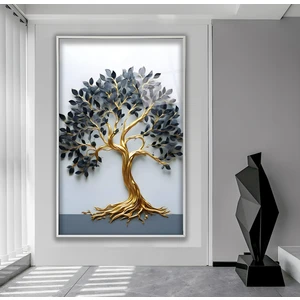 Metal Çerçeveli Gold Ağaç Cam Tablo