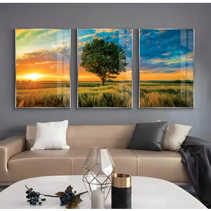 Emya Home Metal Çerçeveli Üçlü Manzara Cam Tablo