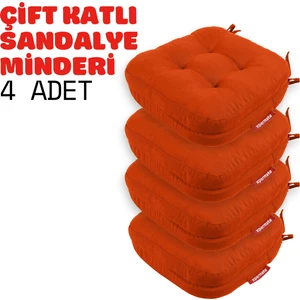 4'lü Çift Kat Sandalye Minderi Fermuarlı Yıkanabilir Kılıf Bağcıklı Su ve Yağ Itici 42 x 42 x 8 Kiremit