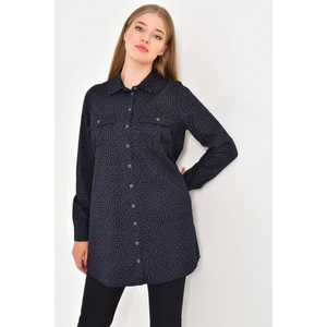 Uzun Kollu Desenli Denim Tunik 23468