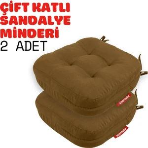 2'li Çift Kat Sandalye Minderi Fermuarlı Yıkanabilir Kılıf Bağcıklı Su ve Yağ Itici 42 x 42 x 8 Kahverengi