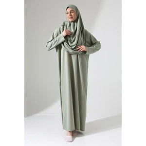 Başörtülü Tek Parça Namaz Elbisesi - Mint Yeşili - 5015