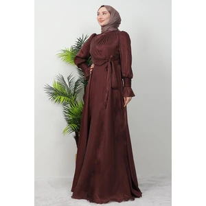 Giza Store Fiyonk Detay Ipek Abiye Gül Kahve