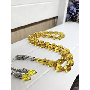 Ateş Kehribar Tesbih, Zirkon Taşlı Ahşap Kutulu Seri, Sıkma Kehribar, Tespih Usta Işi Gümüş Kaplama 8X12MM