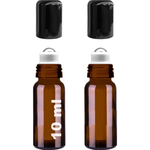 10 Ml Çelik Roll On Şişesi 10 Cc Sızdırmaz Siyah Kapaklı Amber Cam Şişe 2 Adet