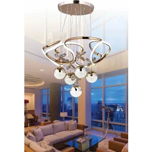 NZL Lighting Galaksi Modern Sarkıt 5+1 Papatya Gold Ledli Oturma Odası Avize ve Ledli Avize