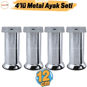 4 Adet Mobilya Ayak 12 cm Krom Metal Yükseltici Ayaklar