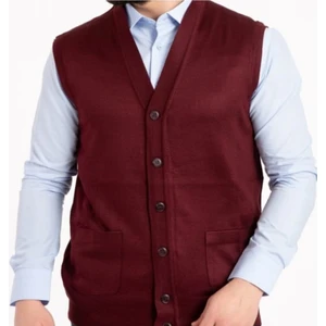 Mihman Butik Erkek Ince Yün Örgü Bordo Triko Yelek