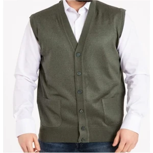 Mihman Butik Erkek Ince Yün Örgü Haki Yeşil Triko Yelek