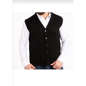 Mihman Butik Erkek Ince Yün Örgü Siyah Triko Yelek