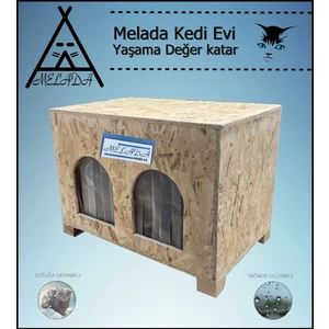 Melada Mobilya Kedi Evi Dış Ortam Uygun Ahşap Kedi Evi Double Osb 61x41x36 cm