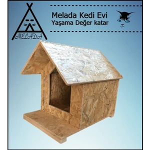 Melada Mobilya Kedi Evi Dış Ortam Uygun Ahşap Kedi Evi Osb 45x40x40 cm