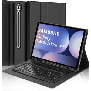 M.TK Moveteck Samsung Galaxy S10 Ultra 14.6 Inç SM-X920 Klavyeli Tablet Kılıfı Kalem Bölmeli Bluetooth Kılıf Q Türkçe