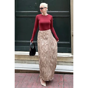 Parlak Camel Kırışık Desen Kadın Etek MG2290