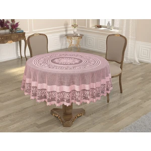 Osmanlı Desen Yuvarlak Masa Örtüsü Pudra 160 cm yuvarlak örme tül kumaş
