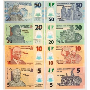3Alp Koleksiyon Nijerya 5-10-20-50 Naira Polymer, Yabancı Kağıt Para Seti "çil"