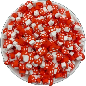 Hedef Bijuteri 25 Adet Mantar Model Polimer Kil Fimo, Kırmızı Beyaz Mantar Figür Boncuk,hobi ve Takı Yapımı